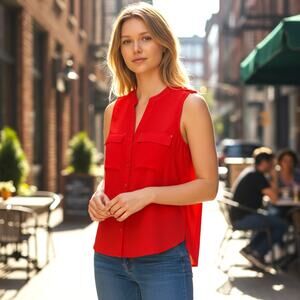 Calvin Klein Red Sleeveless Blouse Size M 8-10